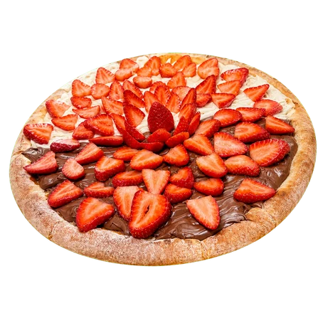 Pizza doce de morango, chocolate e leite em pó